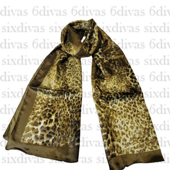 NEW Animal Print Olive Green and Black Long Rectangular Scarf - Picture 5 of 11